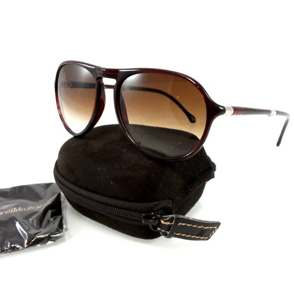 🎁FATHERS DAY ERMENEGILDO ZEGNA Foldable Aviator Gradient Brown Lens Sunglasses - Picture 2 of 16